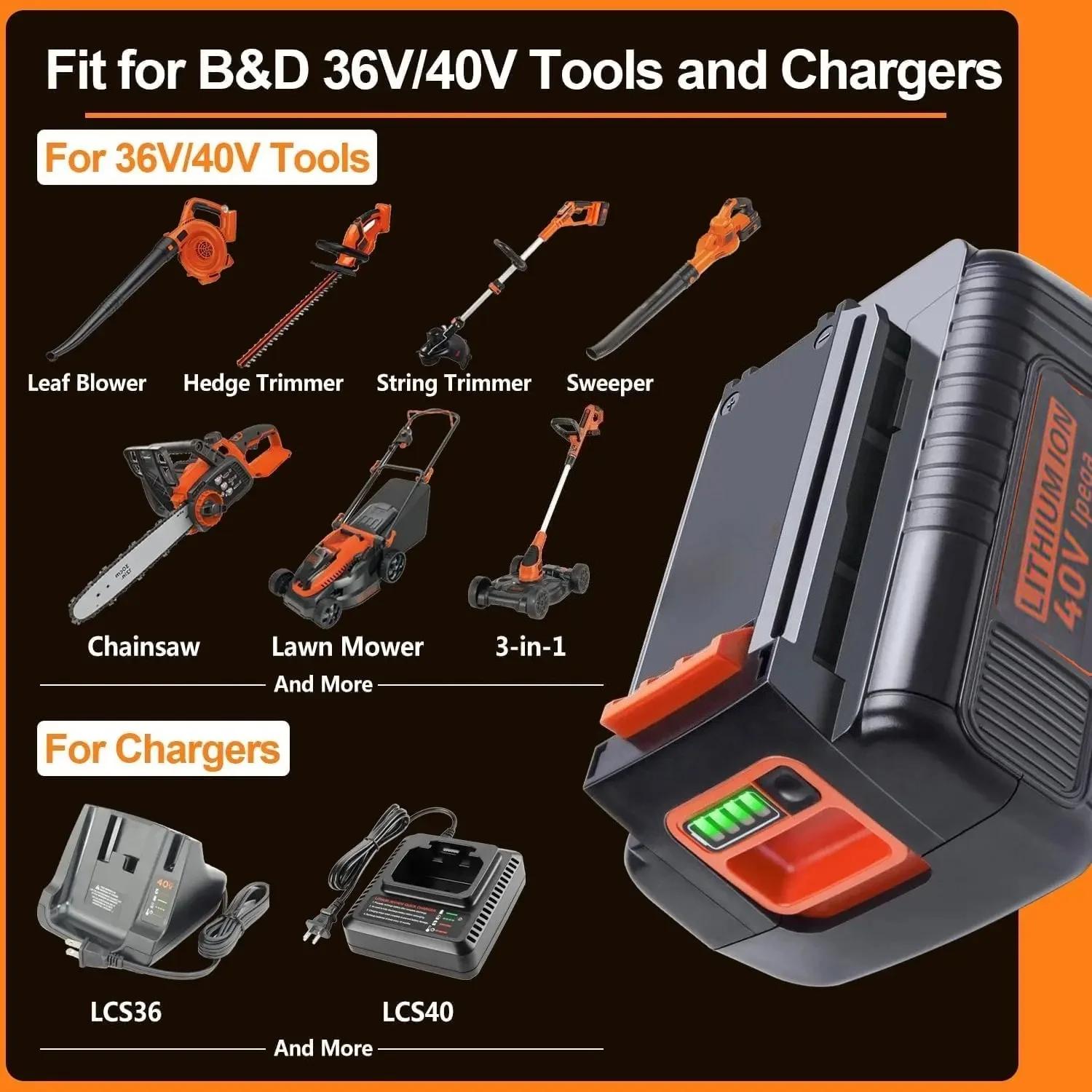 40V 4000mAh Lithium-Ion Batter - Black+Decker Tool Cordless 评论和价格